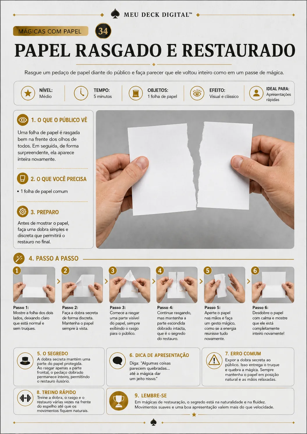 Mágica com papel: Papel rasgado e restaurado