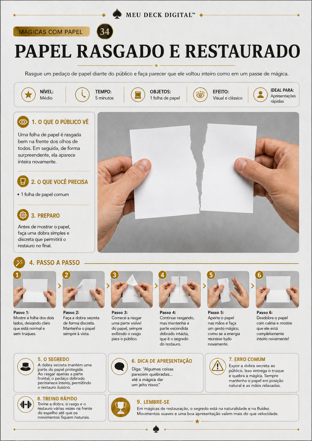 Mágica com papel: Papel rasgado e restaurado